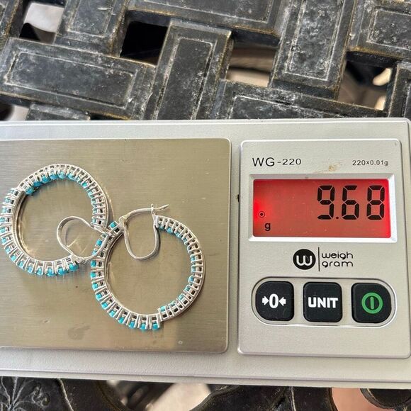 925 sterling silver Inside Out Hoop earrings turquoise infinity cowgirl western - Picture 8 of 8